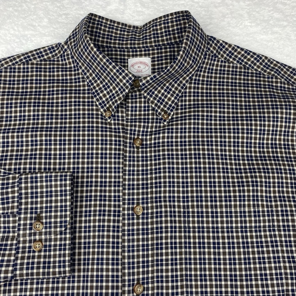 Brooks Brothers Shirt Mens XL Blue/Brown Checks 346 No Iron